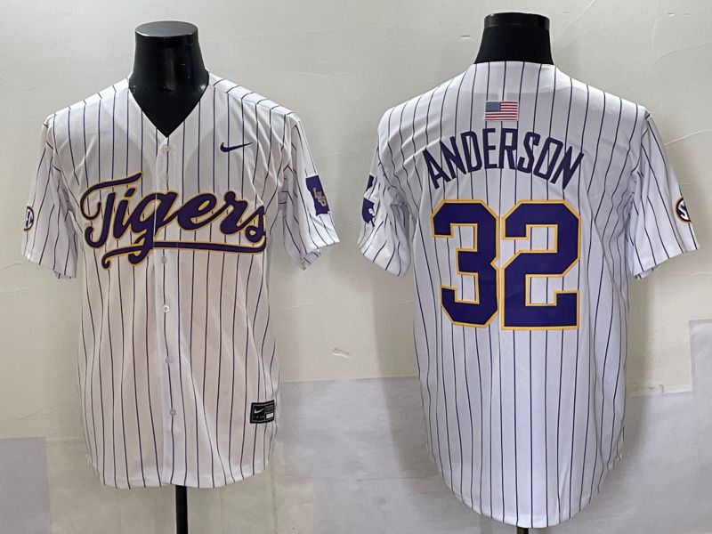 Men 2025 LSU Tigers #32 Anderson White stripe Joint Name Nike NCAA Jersey style 1